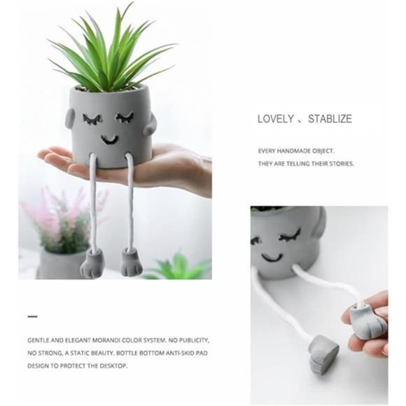 3pcs Creative Artificial Succulents with Gray Flower Pots, Mini Potted Succulent - Picture 3 of 6